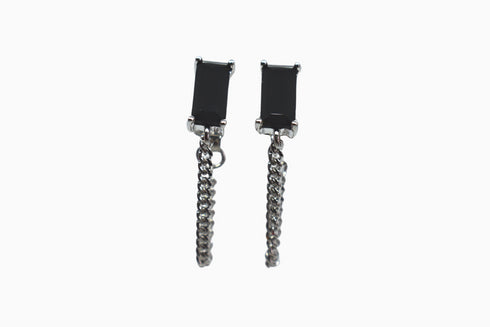 Ameya अमेय | Onyx | Ohrstecker mit Kette | Silber | Rhodiniert